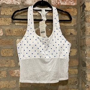 Fabletics Ryan Midi Logo Sports Bra (XL) - white with blue dots